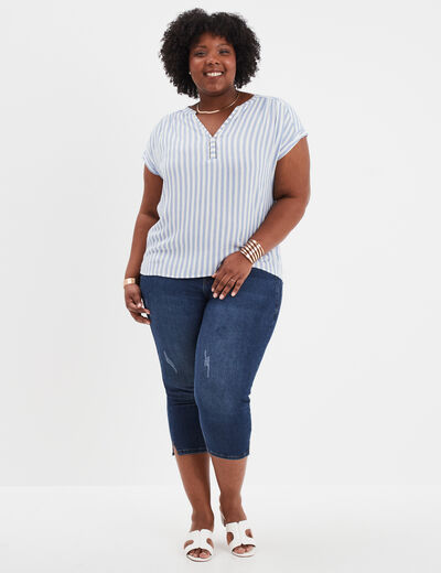 Blouse col en V manches courtes ecru femme grande taille
