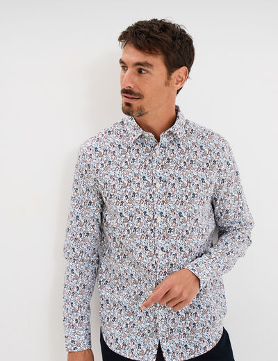 Chemise droite imprimée manches longues ecru homme