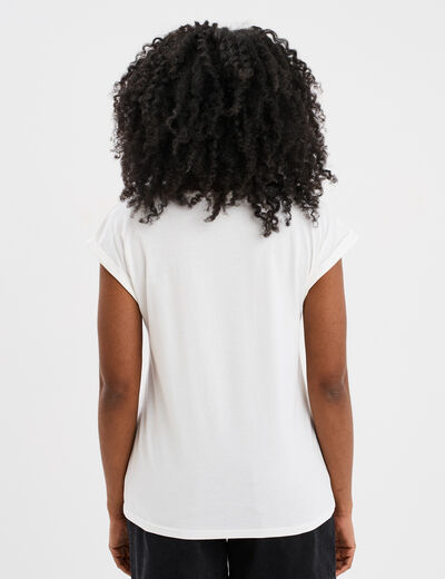 T-shirt col rond manches courtes coton blanc femme
