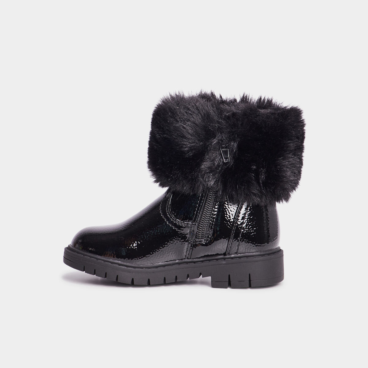 Bottines vernies fausse fourrure noir fille