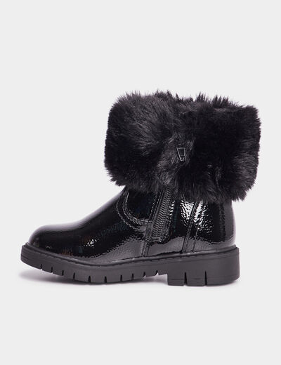 Bottines vernies fausse fourrure noir fille