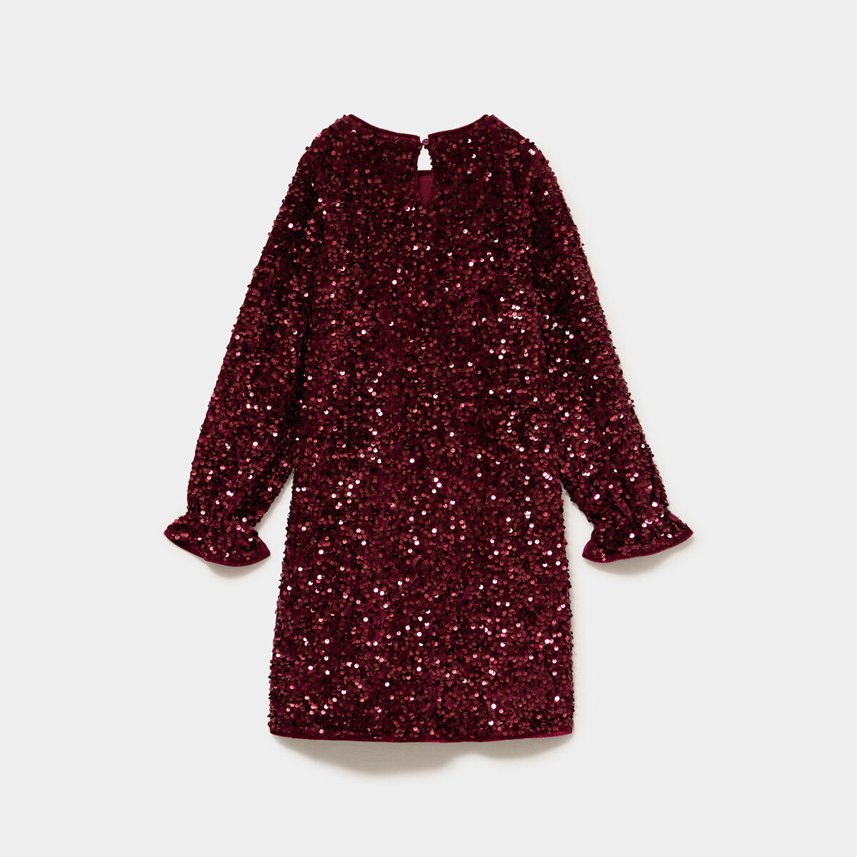 Robe courte &agrave; sequins manches longues bordeaux fille