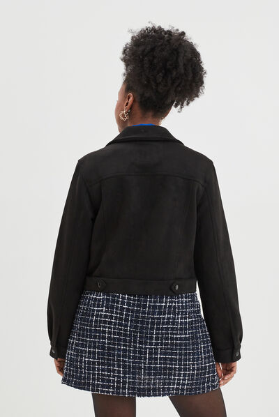 Veste suédine ajustée boutonnée noir femme