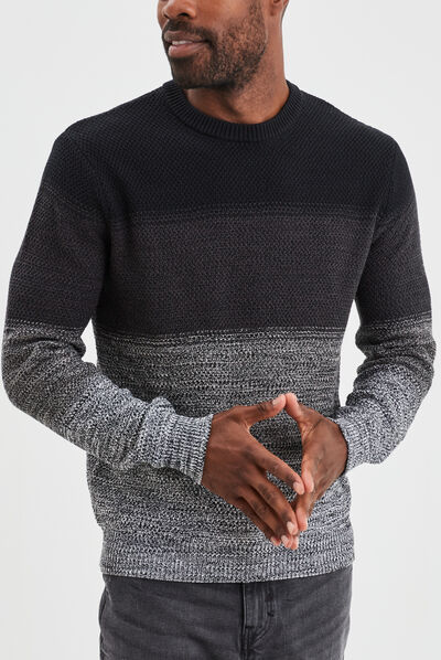 Pull col rond manches longues Liberto gris foncé homme