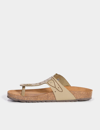 Mules plates perforées en cuir vert kaki femme