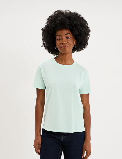 T-shirt col rond manches courtes coton vert clair femme