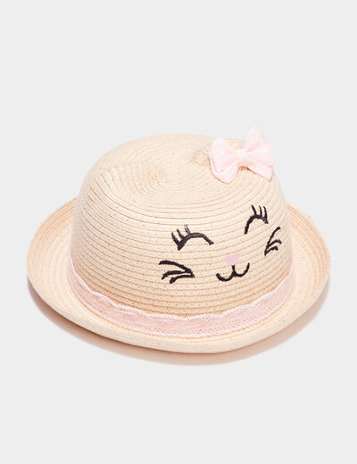 Chapeau tressé noeud et détail crochet sable fille