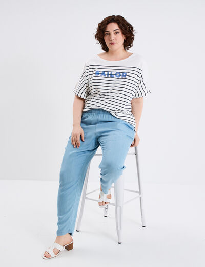 T-shirt ajusté manches courtes coton ecru femme grande taille