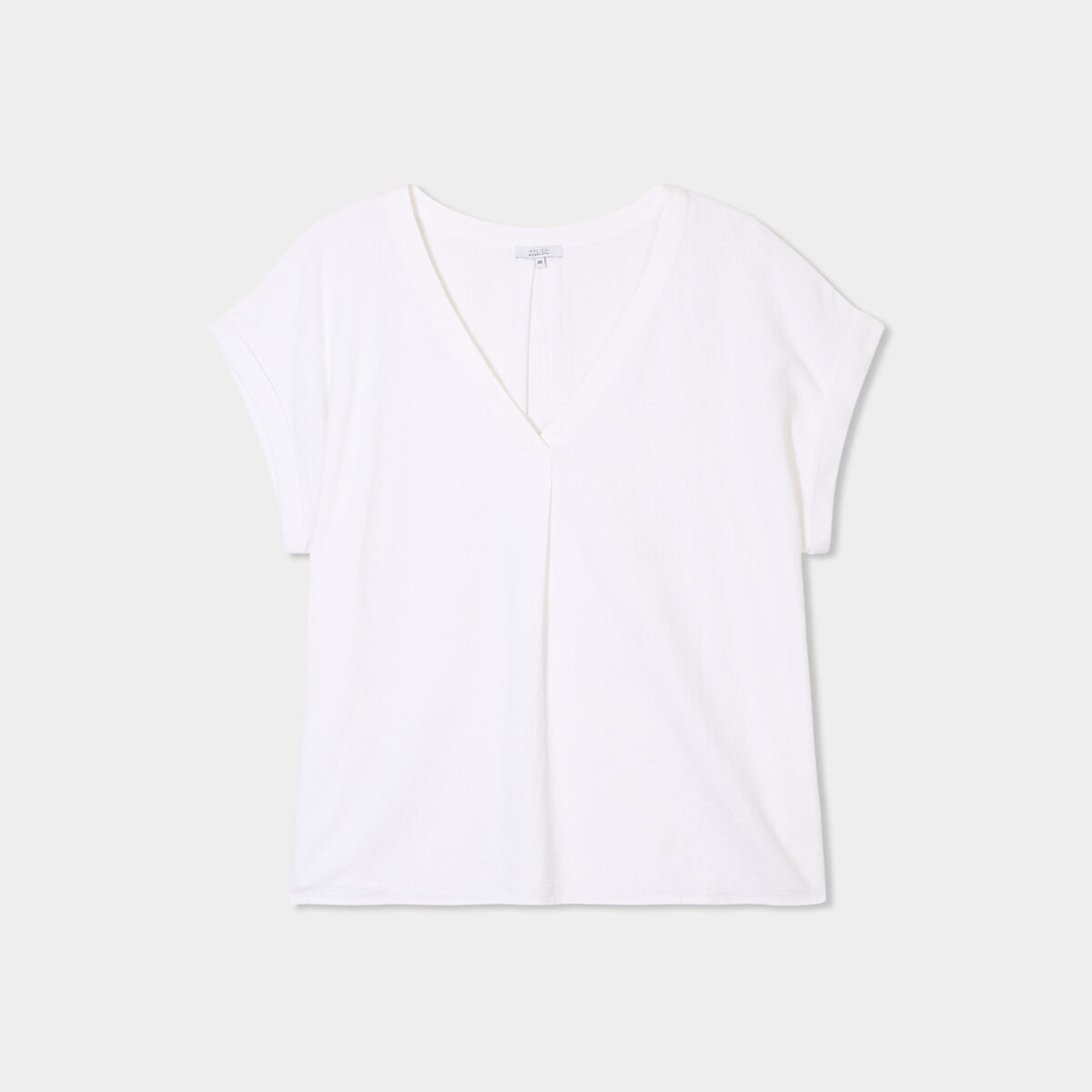 Blouse col V manches courtes mélange lin blanc femme grande taille