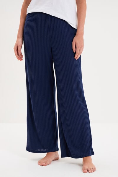 Bas de pyjama large c&ocirc;tel&eacute; long bleu marine femme
