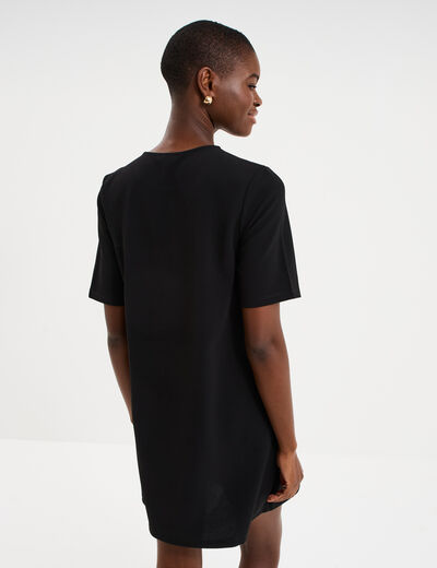 Robe droite cr&ecirc;pe manches courtes noir femme