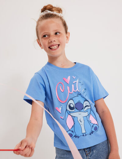 T-shirt manches courtes coton Stitch bleu fille