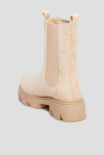 Bottines hautes chelsea aspect suédine sable femme