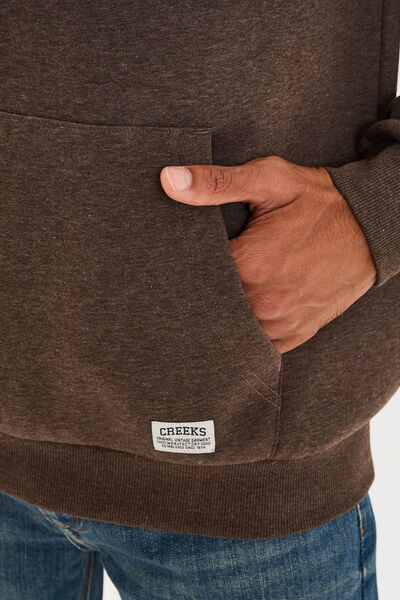 Sweat hoodie 1 poche marron chocolat homme