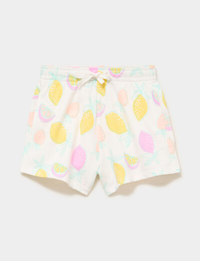 Short molletonn&eacute; &agrave; taille &eacute;lastiqu&eacute;e ecru fille