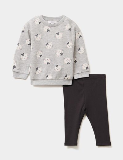 Ensemble sweat et legging gris clair bébé fille