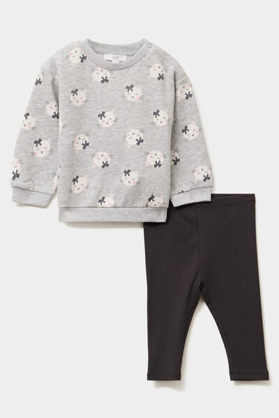 Ensemble sweat et legging gris clair b&eacute;b&eacute; fille