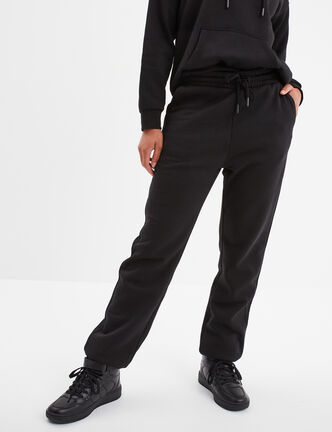 Pantalon jogging droit molleton noir femme