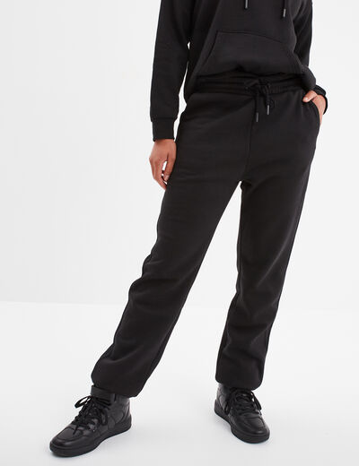 Pantalon jogging droit molleton noir femme