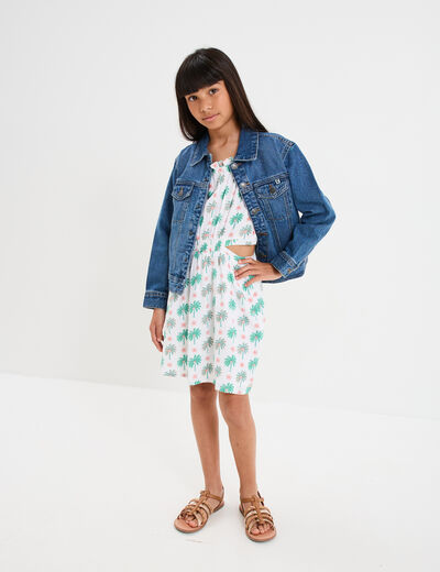 Robe à bretelles en gaze de coton ecru fille