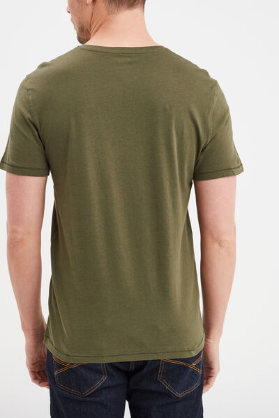 T-shirt manches courtes col tunisien vert kaki homme
