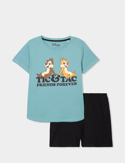 Ensemble pyjama short coton Tic et Tac bleu gris femme