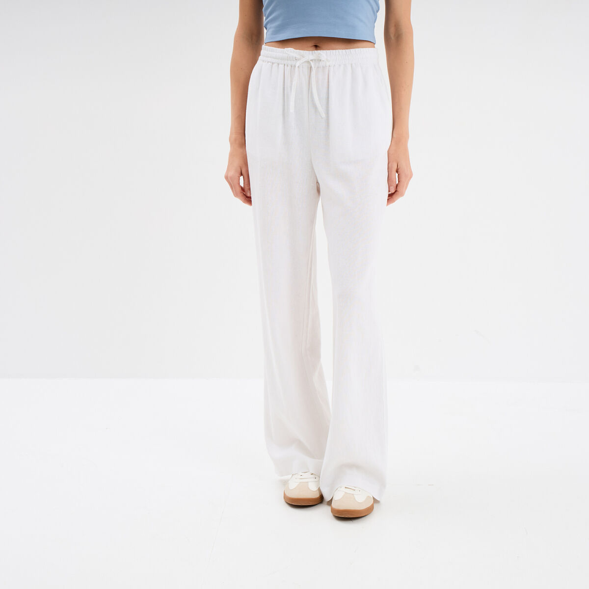 Pantalon large lin m&eacute;lang&eacute; blanc femme