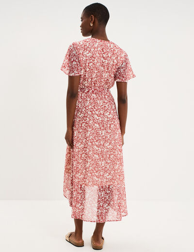Robe longue &eacute;vas&eacute;e col cache-coeur rose femme