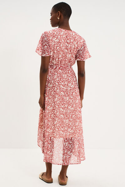 Robe longue &eacute;vas&eacute;e col cache-coeur rose femme