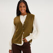 Gilet sans manches col en V vert olive femme