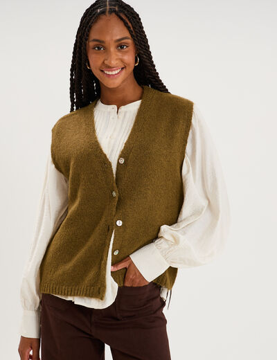 Gilet sans manches col en V vert olive femme