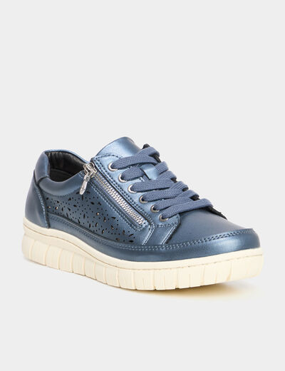 Tennis basses perforées à lacets bleu marine femme