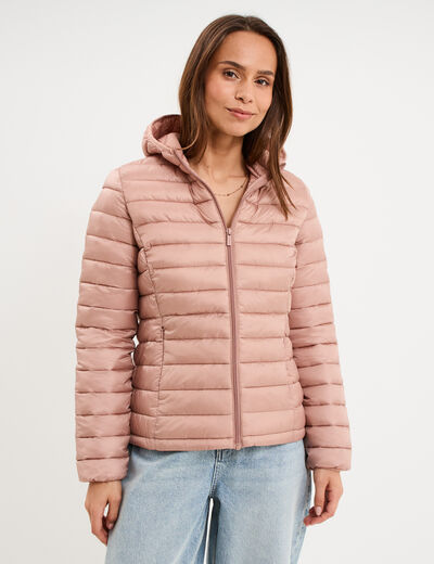 Doudoune l&eacute;g&egrave;re d&eacute;perlante &agrave; capuche vieux rose femme