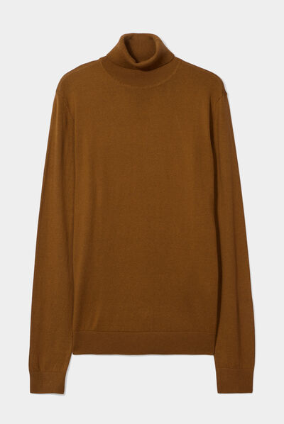 Pull avec col roulé camel homme