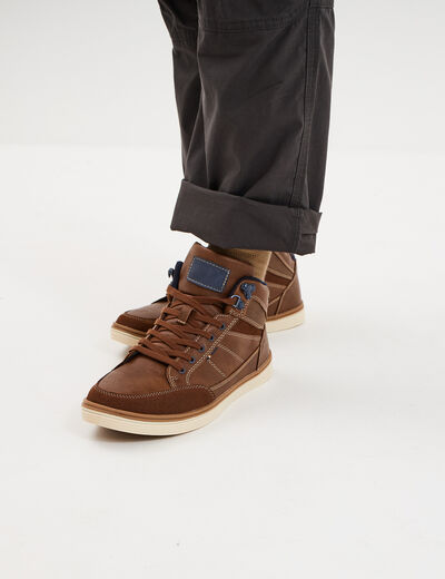 Baskets montantes &agrave; lacets marron clair homme