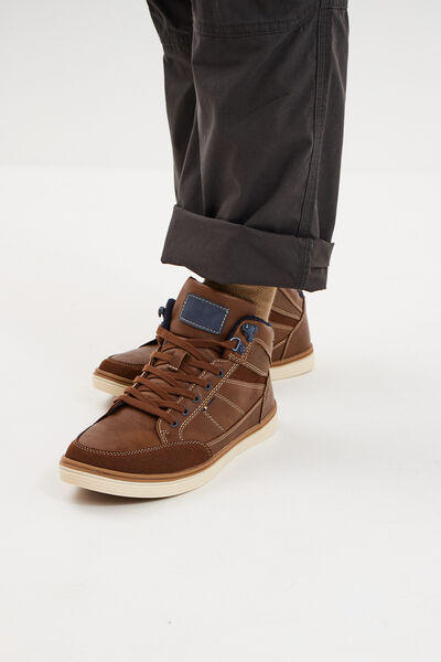 Baskets montantes &agrave; lacets marron clair homme
