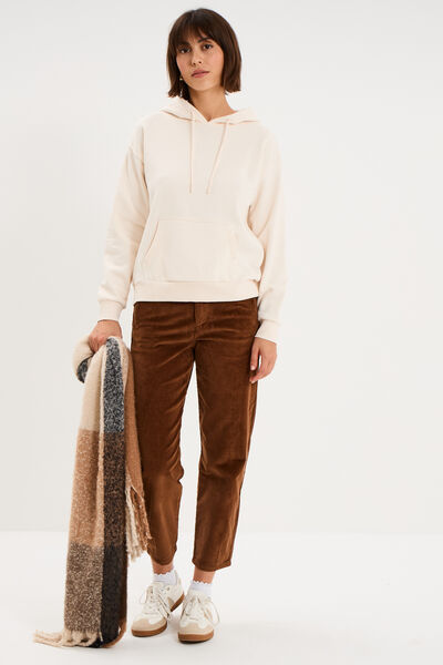 Sweat hoodie 1 poche &agrave; capuche beige femme