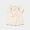 Blouse brod&eacute;e manches volants coton creme femme