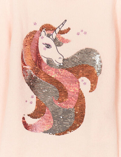 Pull col rond à sequins rose clair fille