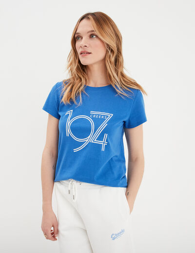 T-shirt ajusté col rond coton Creeks bleu electrique femme