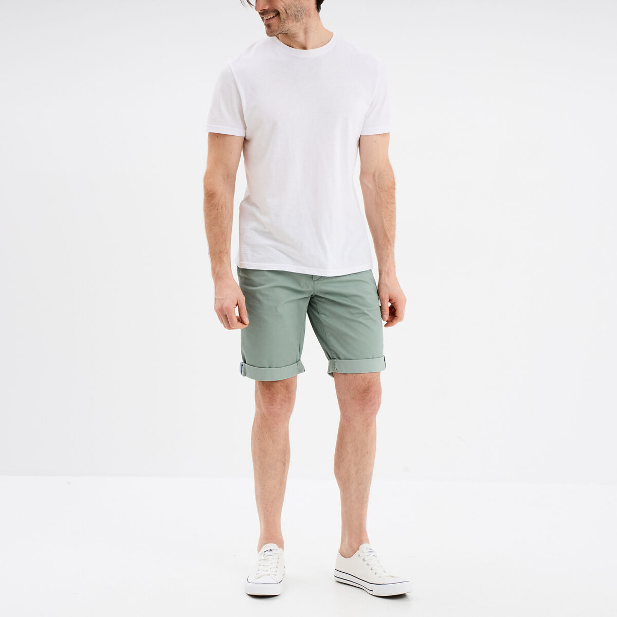 Bermuda short chino droit coton stretch vert homme