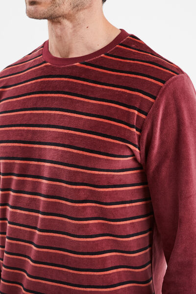Ensemble pyjama velours 2 pi&egrave;ces bordeaux homme