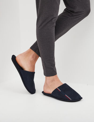 Chaussons mules effet velours bleu marine homme