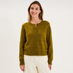 Gilet col rond manches longues vert olive femme