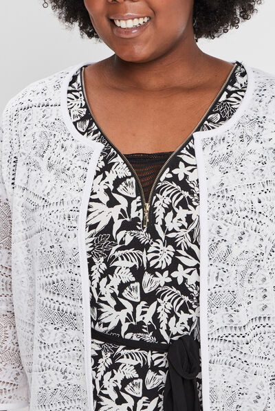 Gilet manches 3/4 ivoire femme grande taille