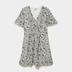 Robe courte col en V taille smock&eacute;e ecru femme