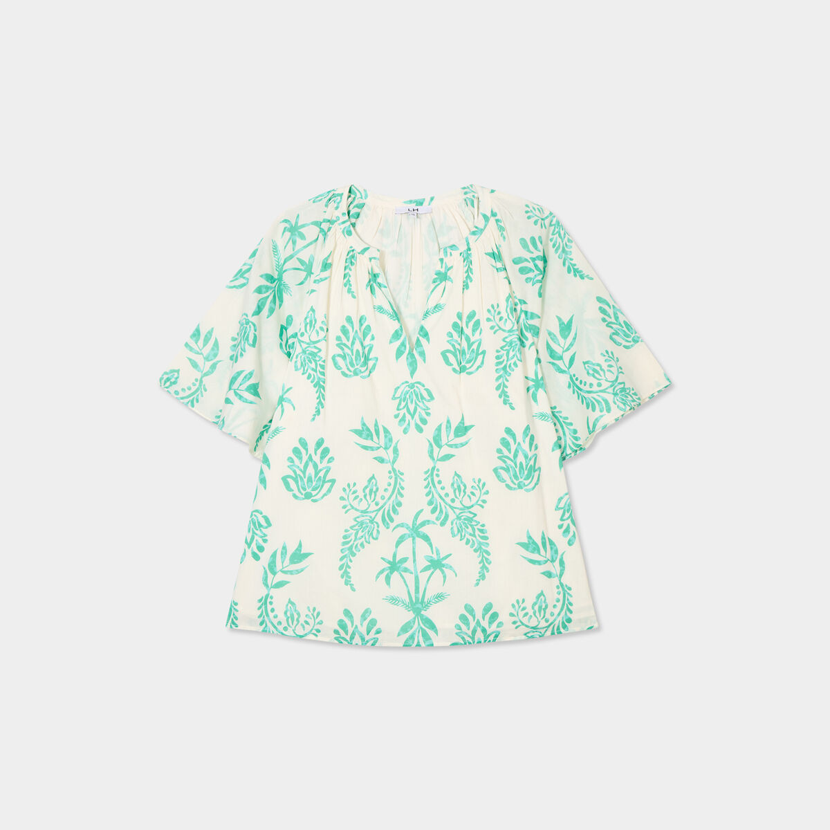 Blouse manches courtes papillons coton ecru femme