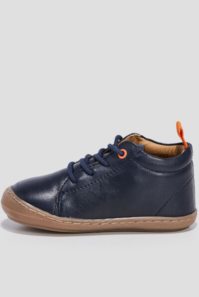 Bottillons à lacets en cuir bleu marine bébé garçon