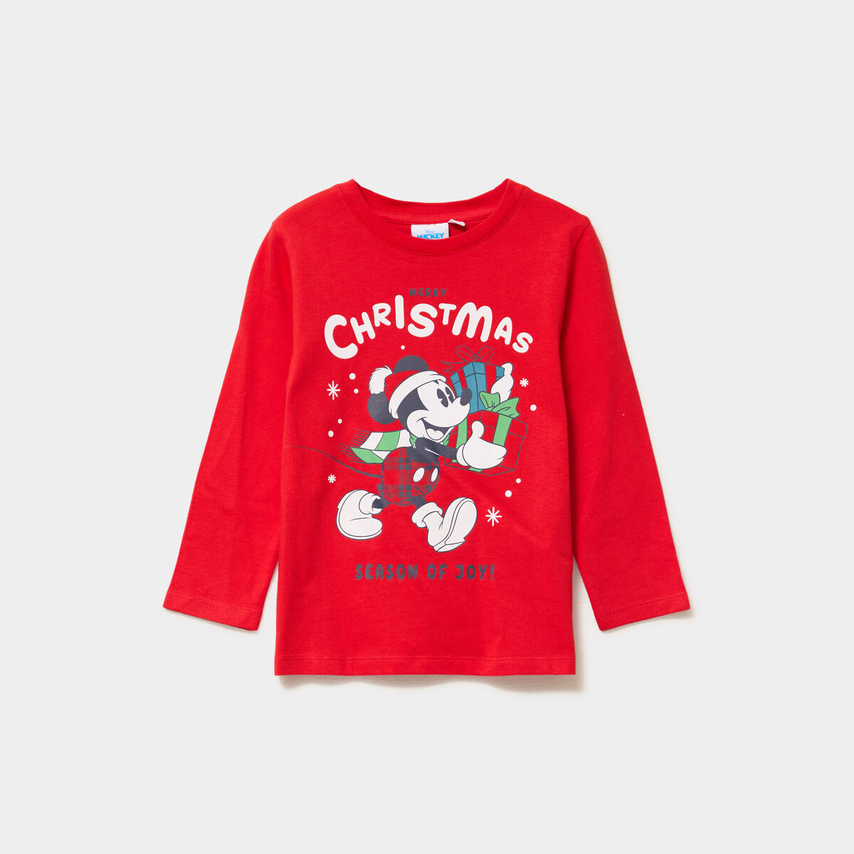 T-shirt manches longues No&euml;l Mickey rouge gar&ccedil;on