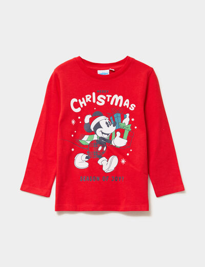 T-shirt manches longues No&euml;l Mickey rouge gar&ccedil;on
